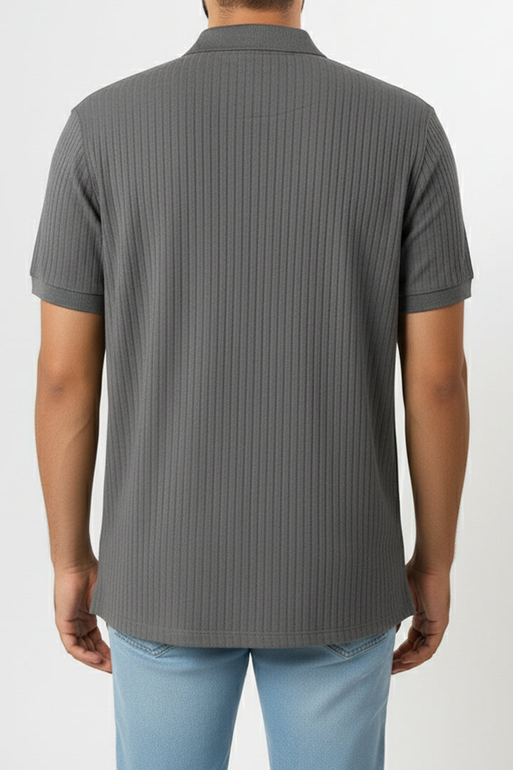 Textured Knitted Zipper Polo - Grey - S25 - MP0560R