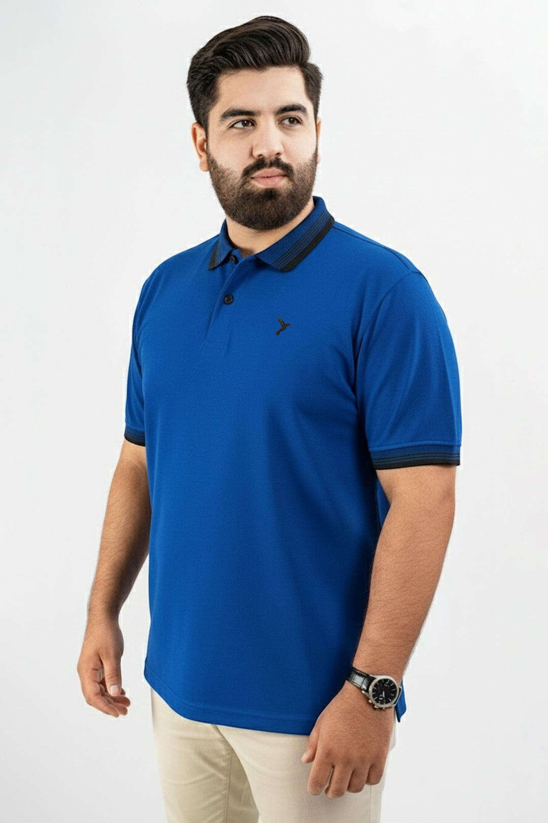 Royal Blue Black Contrast Jacquard Collar Polo Shirt (Plus size) - S25 - MP0559P