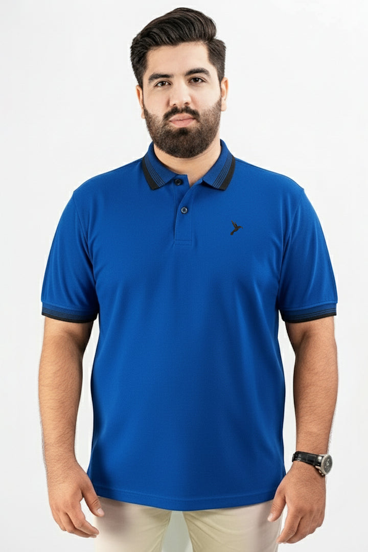 Royal Blue Black Contrast Jacquard Collar Polo Shirt (Plus size) - S25 - MP0559P