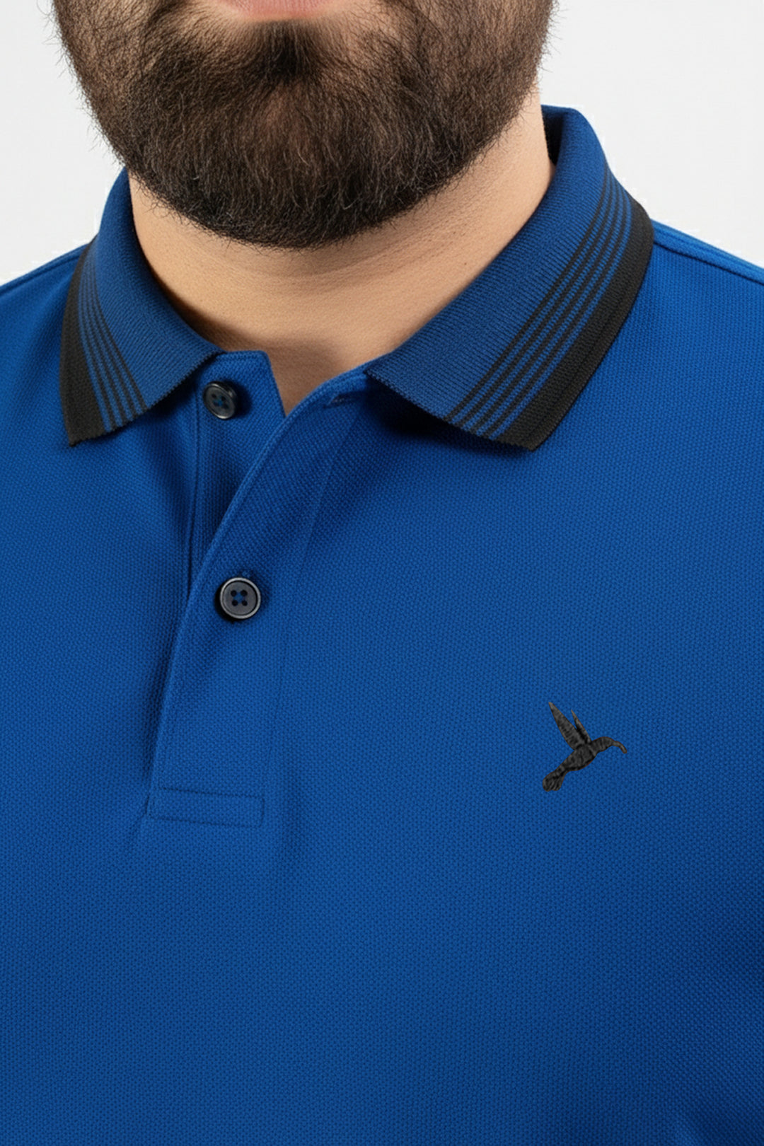 Royal Blue Black Contrast Jacquard Collar Polo Shirt (Plus size) - S25 - MP0559P