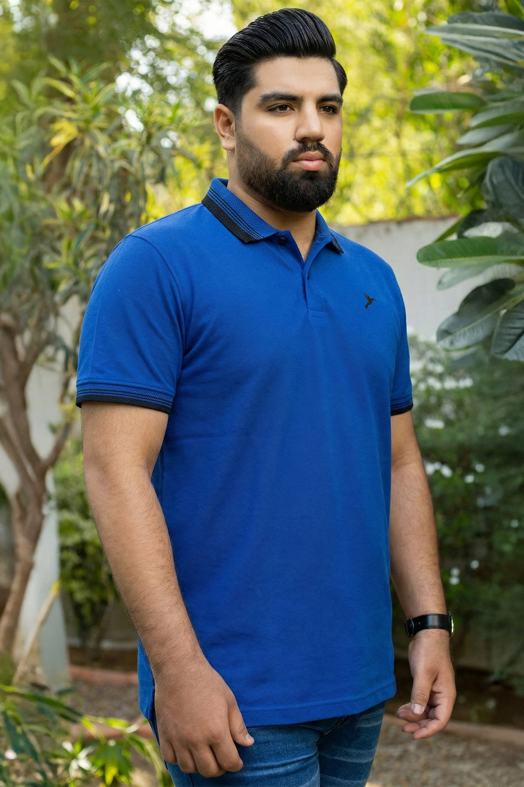 Royal Blue Black Contrast Jacquard Collar Polo Shirt (Plus size) - S25 - MP0559P