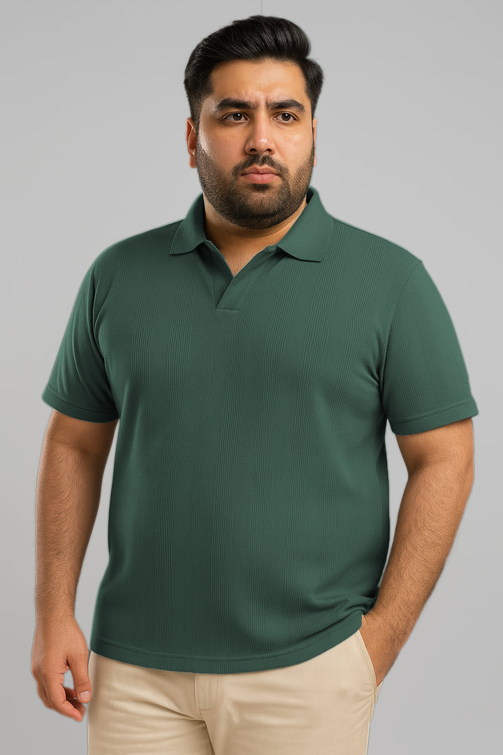 Textured Jacquard Johnny Collar Polo - Dusty Teal (Plus size) - S25 - MP0449P