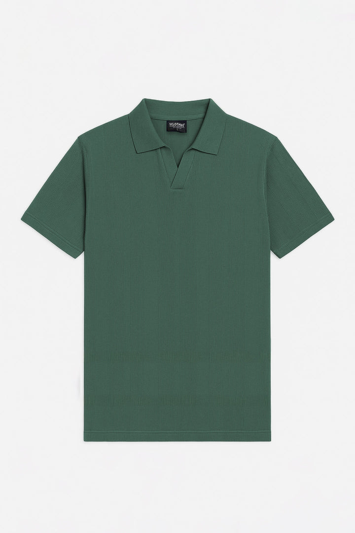 Textured Jacquard Johnny Collar Polo - Dusty Teal - S25 - MP0449R