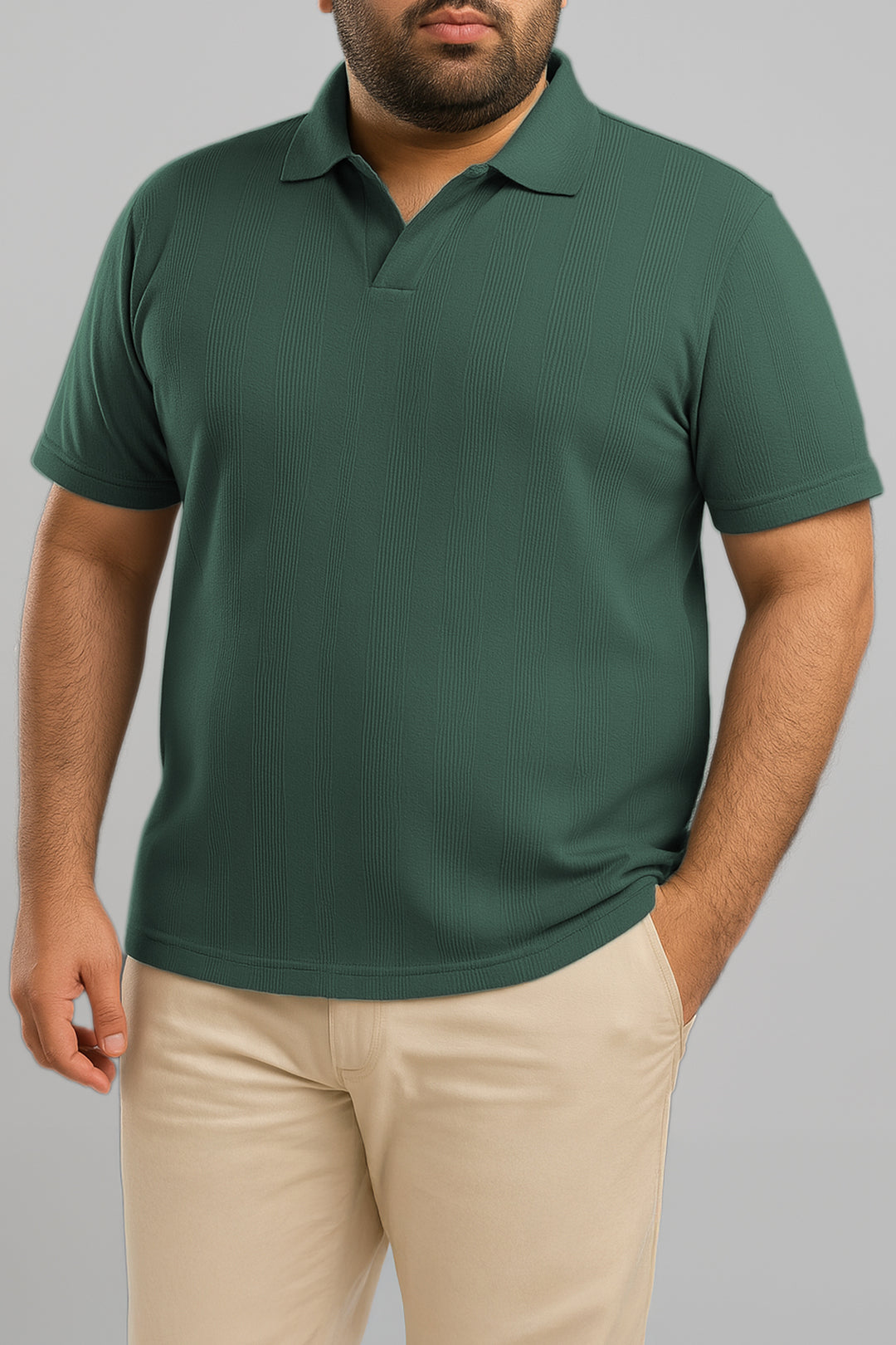 Textured Jacquard Johnny Collar Polo - Dusty Teal (Plus size) - S25 - MP0449P