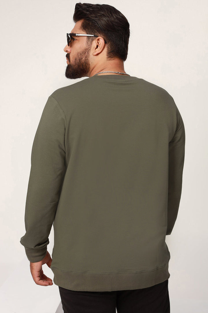 Undaunted Army Green Embroidered Sweatshirt (Plus Size) - W22 - MSW058P