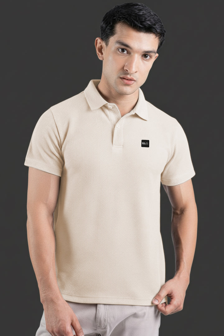 White Waffle Knit Jacquard Polo Shirt - S25 - MP0329R