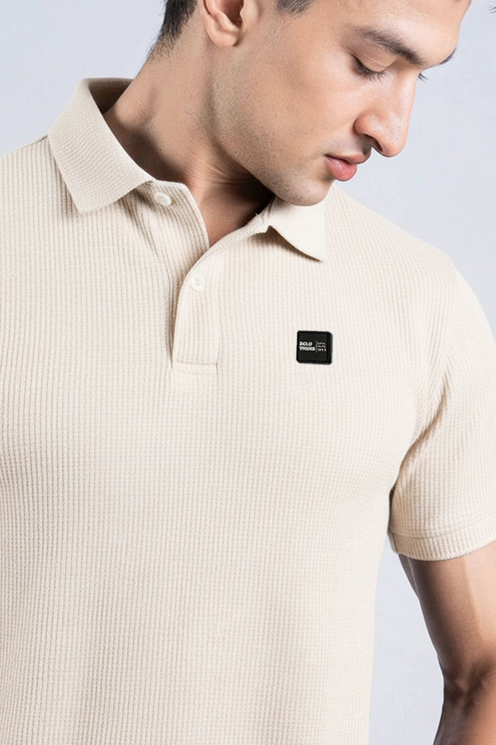 White Waffle Knit Jacquard Polo Shirt - S25 - MP0329R