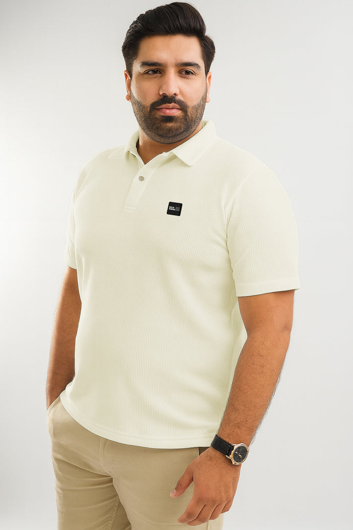 White Waffle Knit Jacquard Polo Shirt (Plus size) - S25 - MP0329P