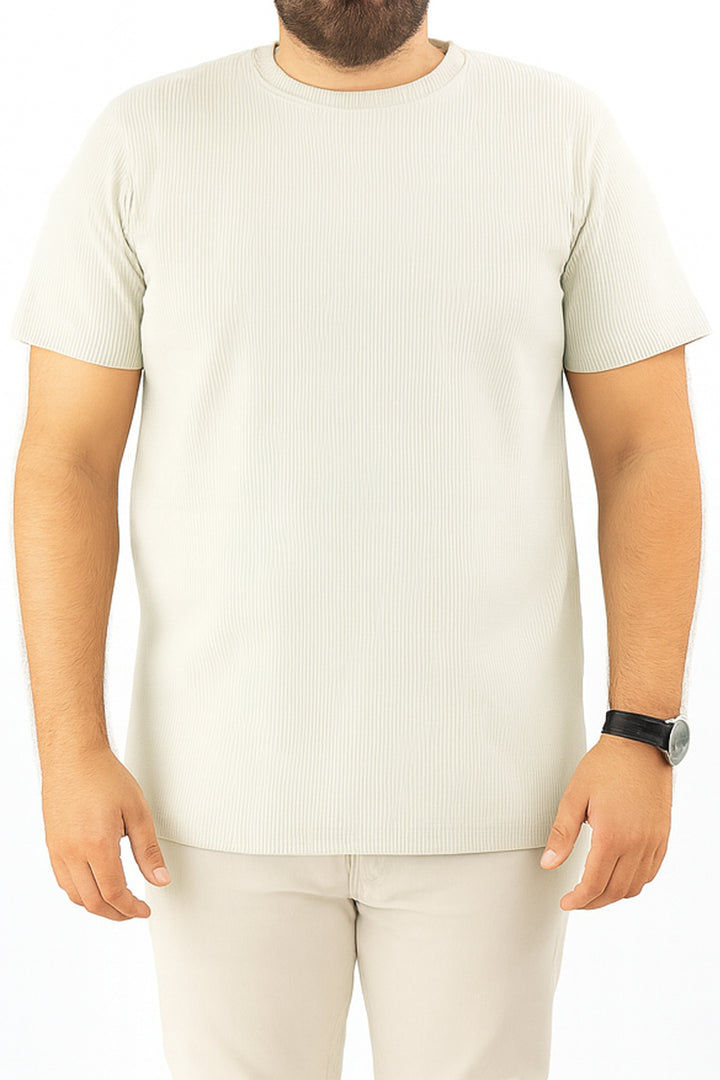 White Waffle Knit Textured T-Shirt (Plus size) - S25 - MT0402P