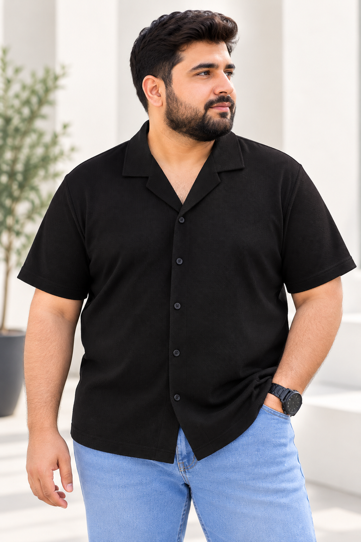 Black Pique Resort Collar Shirt (Plus Size) - S26 - MSH315P