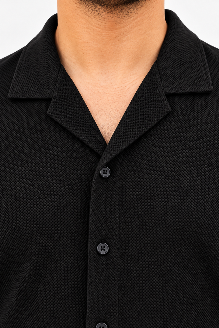 Black Pique Resort Collar Shirt (Plus Size) - S26 - MSH315P