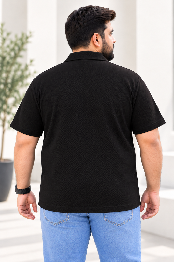 Black Pique Resort Collar Shirt (Plus Size) - S26 - MSH315P