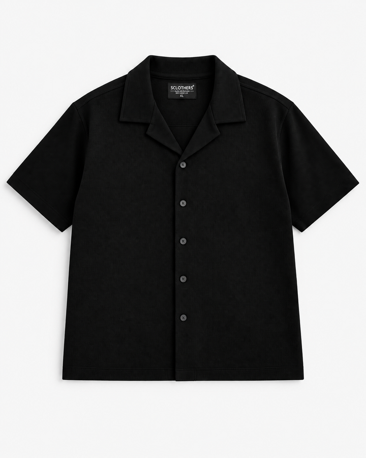 Black Pique Resort Collar Shirt (Plus Size) - S26 - MSH315P