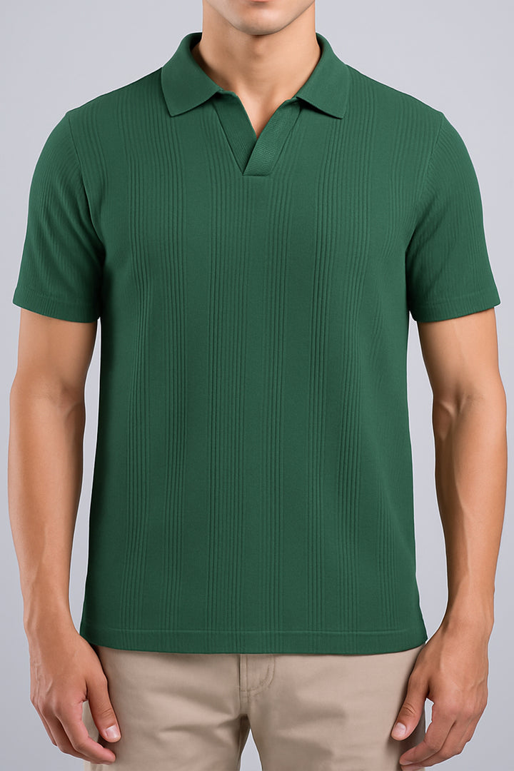 Textured Jacquard Johnny Collar Polo - Dusty Teal - S25 - MP0449R