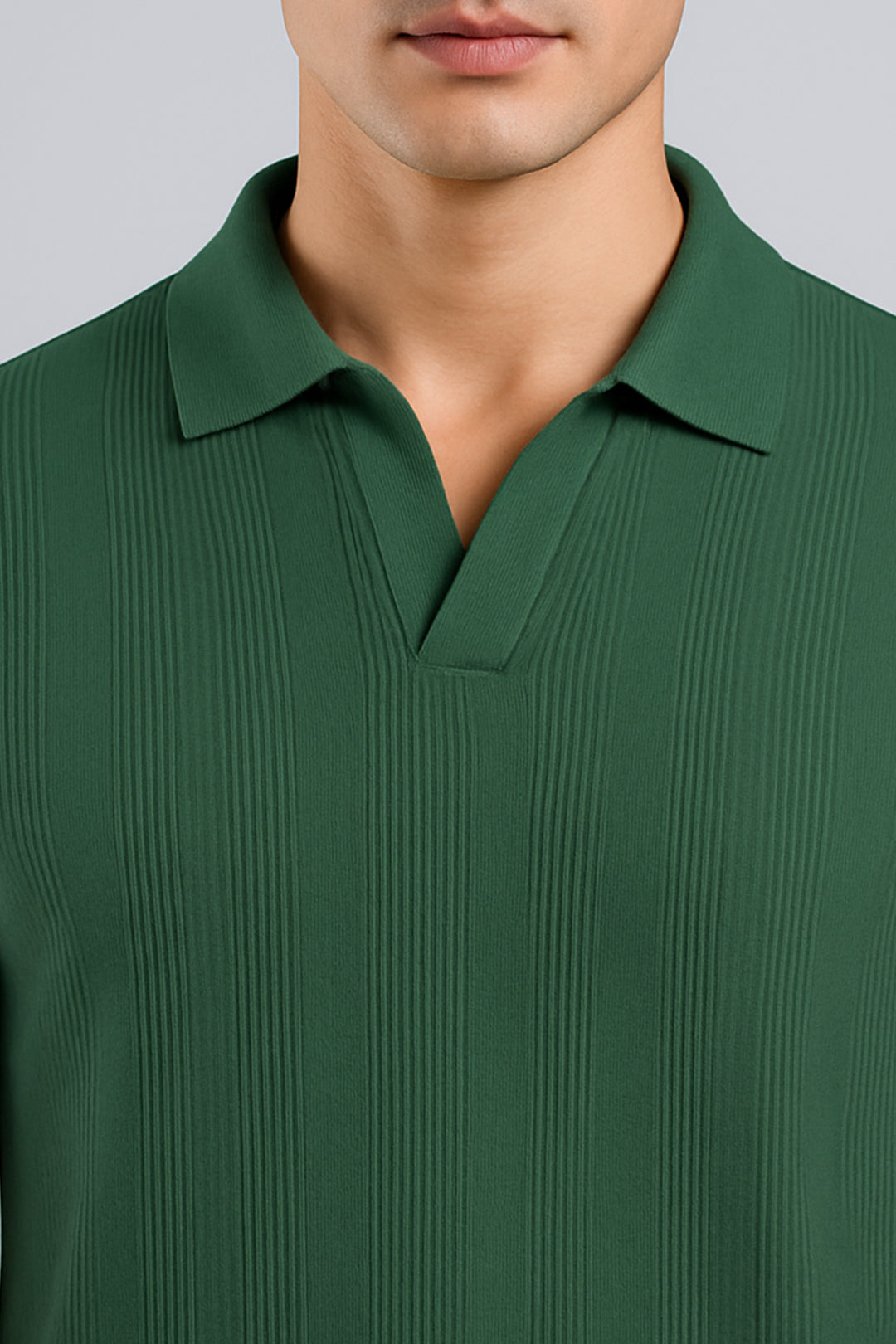 Textured Jacquard Johnny Collar Polo - Dusty Teal - S25 - MP0449R