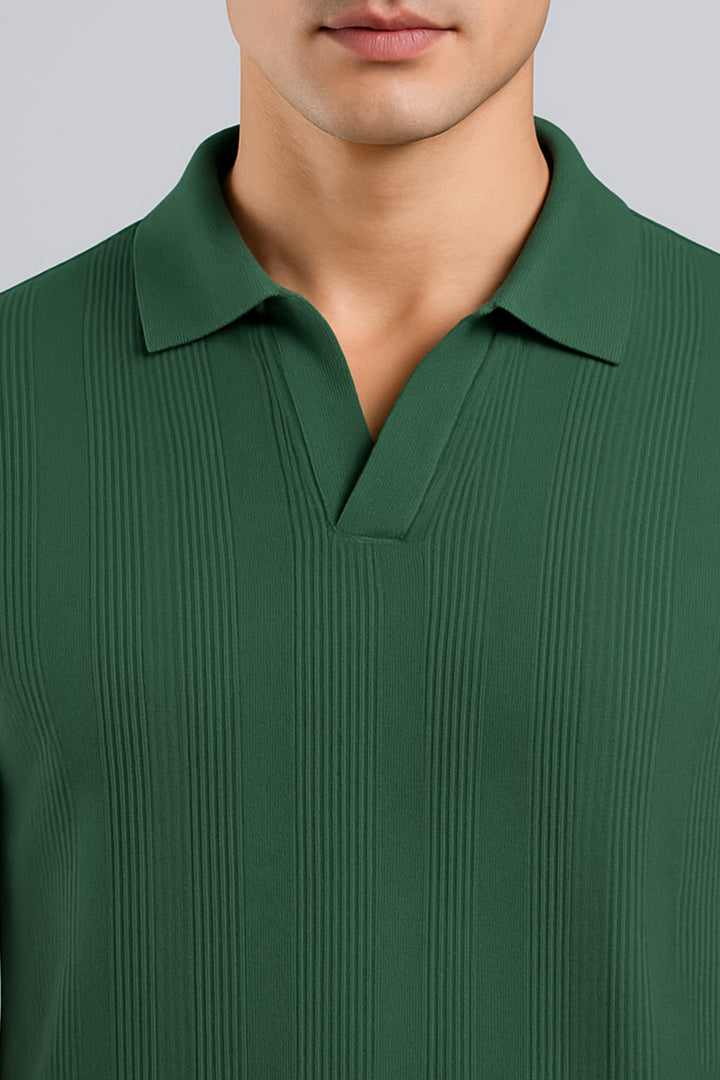 Textured Jacquard Johnny Collar Polo - Dusty Teal - S25 - MP0449R