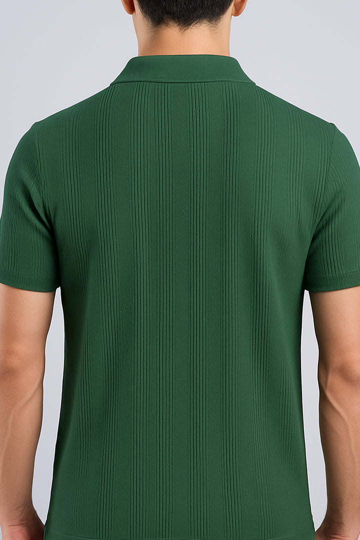 Textured Jacquard Johnny Collar Polo - Dusty Teal - S25 - MP0449R