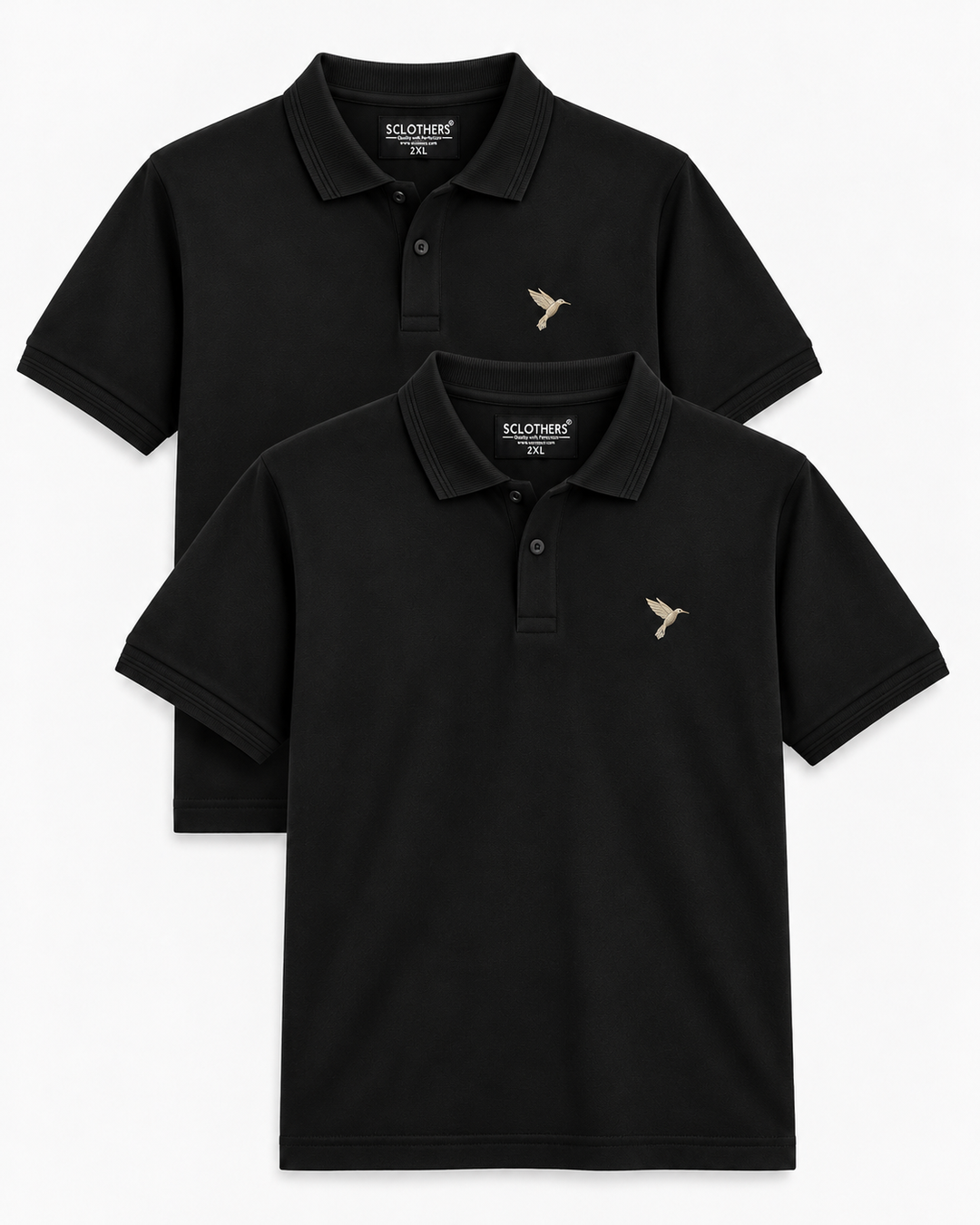 Pack of 2 Basic Black Embroidered Polo Shirt (Plus Size) - S25 - MP0809P