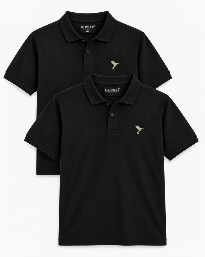Pack of 2 Basic Black Embroidered Polo Shirt (Plus Size) - S25 - MP0809P