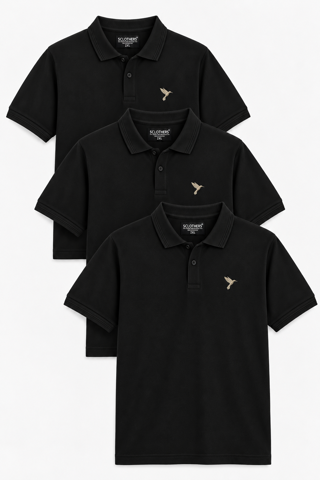 Pack of 3 Basic Black Embroidered Polo Shirt (Plus Size) - S25 - MP0800P