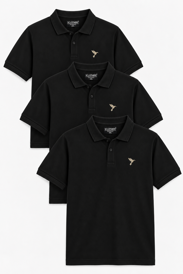 Pack of 3 Basic Black Embroidered Polo Shirt (Plus Size) - S25 - MP0800P