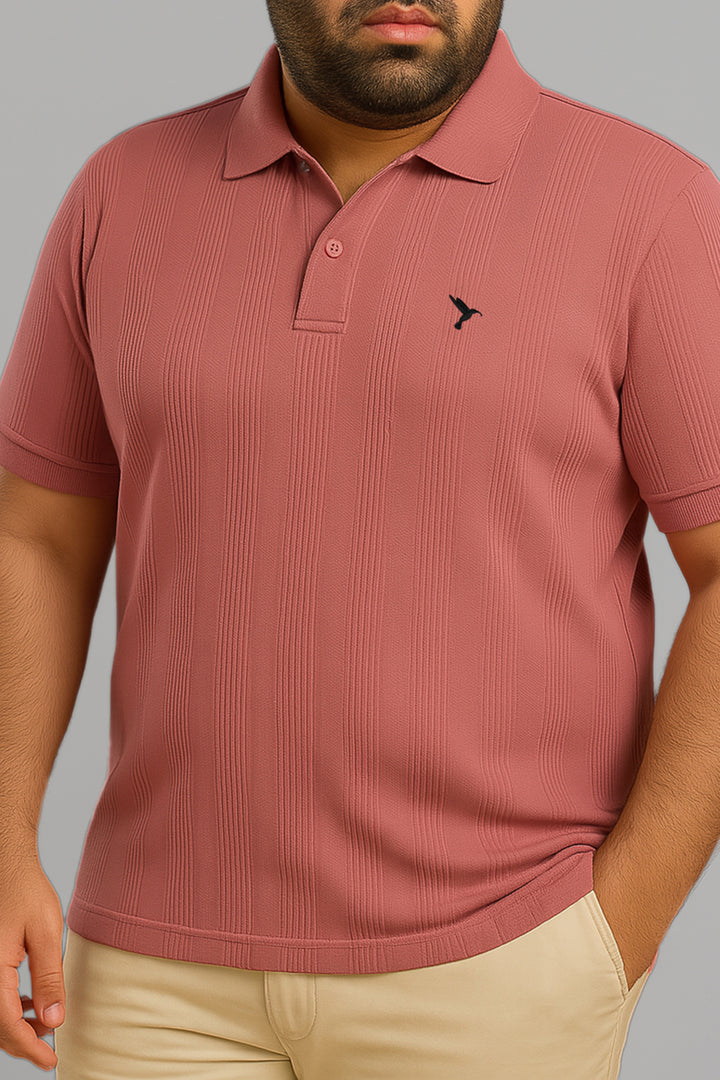Textured Knitted Basic Pink Polo  (Plus size) - S25 - MP0447P