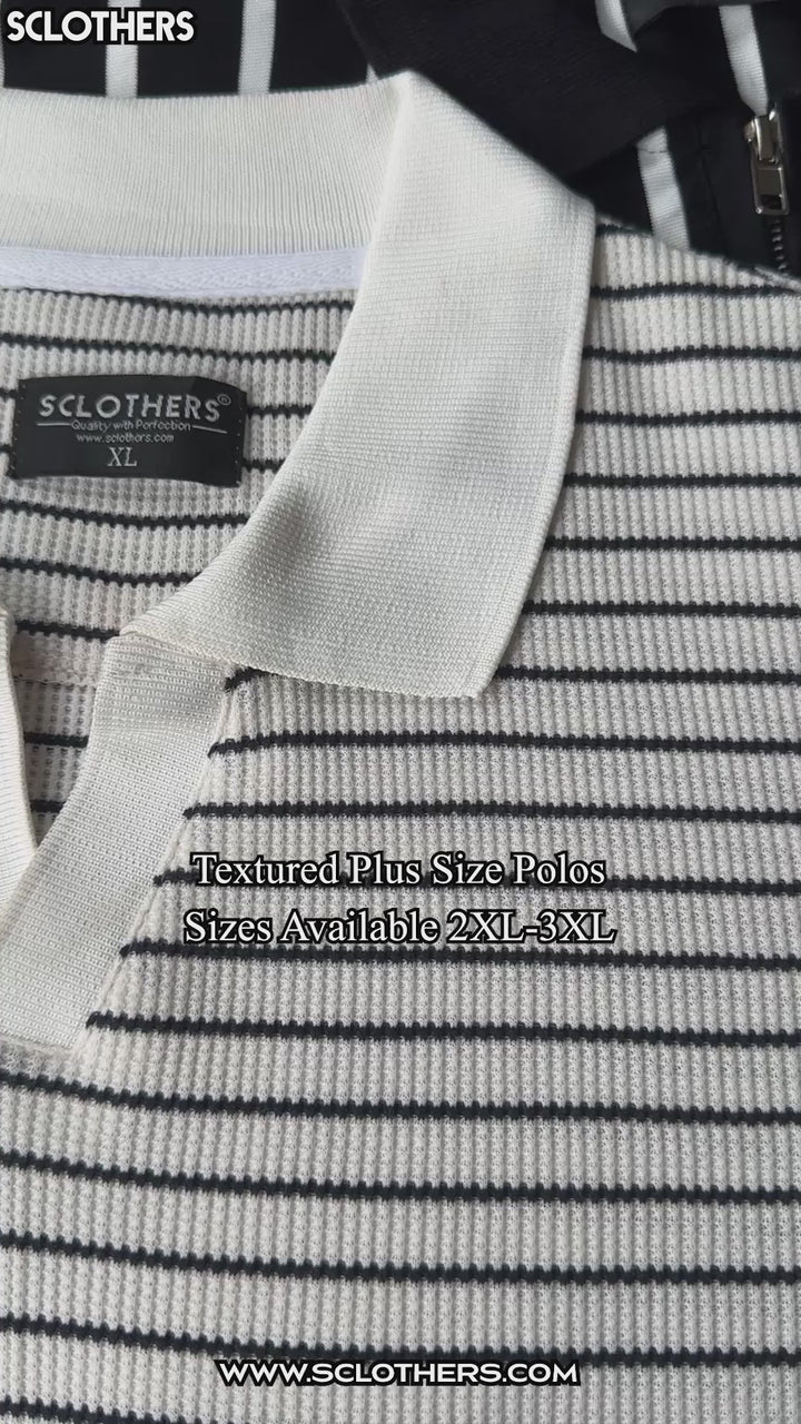 White Yarn-Dyed Textured Johnny Collar Polo Shirt (Plus Size) - S26 - MP0617P