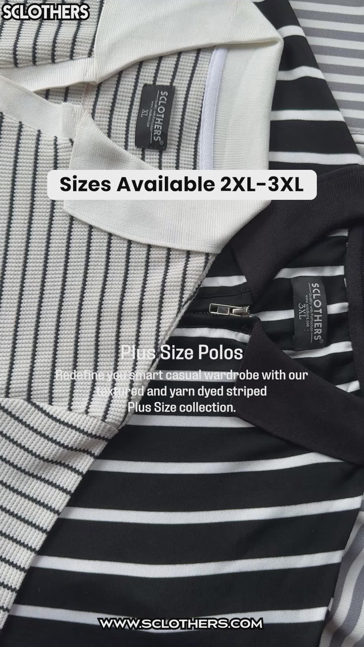 White Yarn-Dyed Textured Johnny Collar Polo Shirt (Plus Size) - S26 - MP0617P