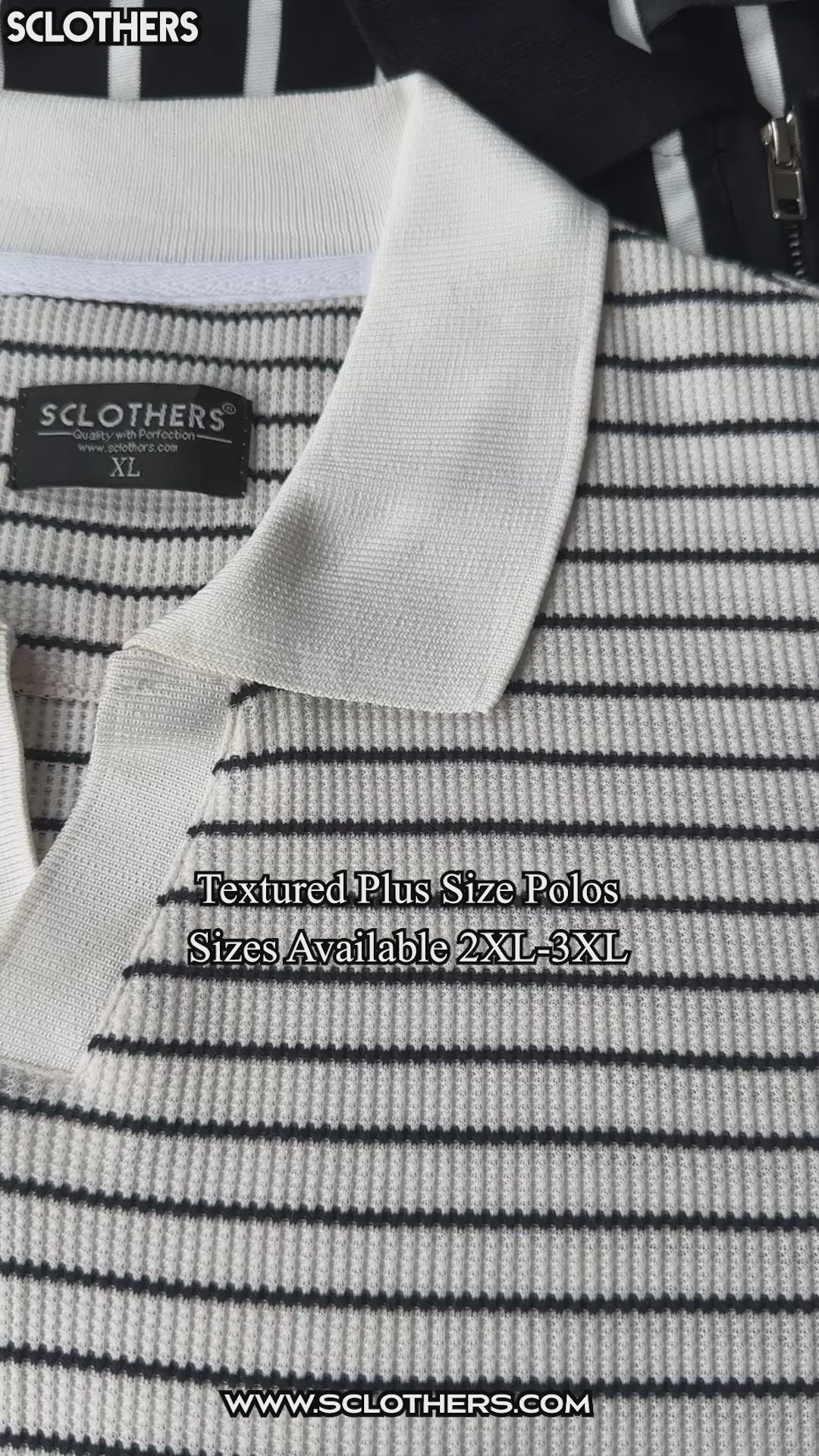Oversized Striped Quarter-Zip Polo Shirt (Plus Size) - Grey/White - S26 - MP0618P
