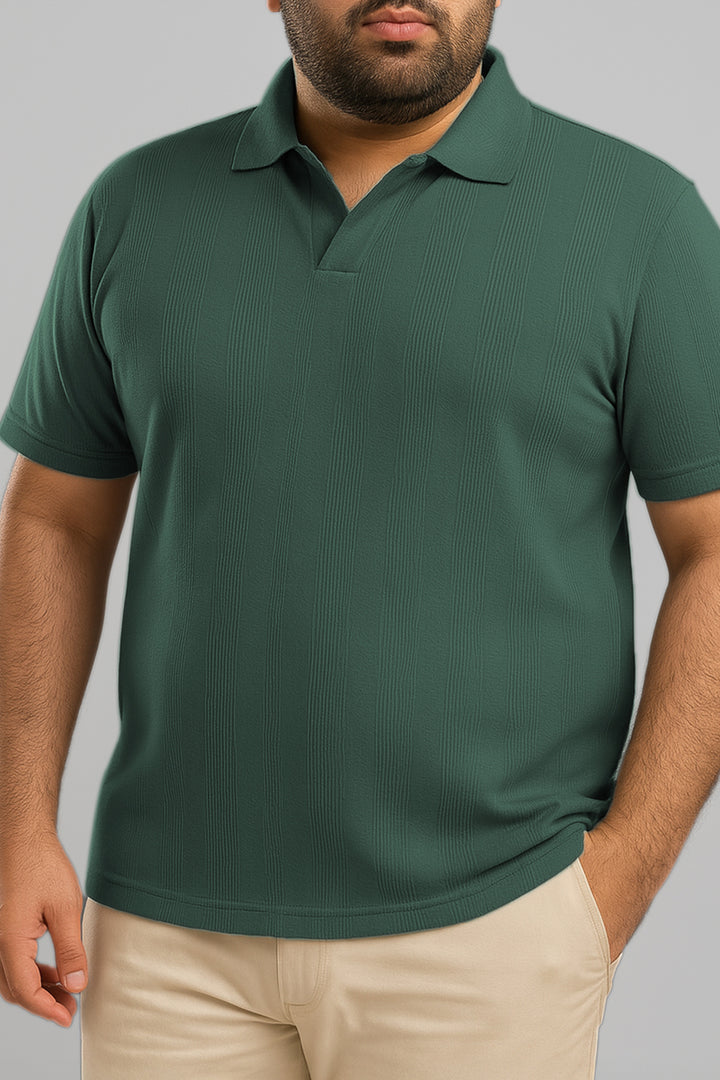 Textured Jacquard Johnny Collar Polo - Dusty Teal (Plus size) - S25 - MP0449P