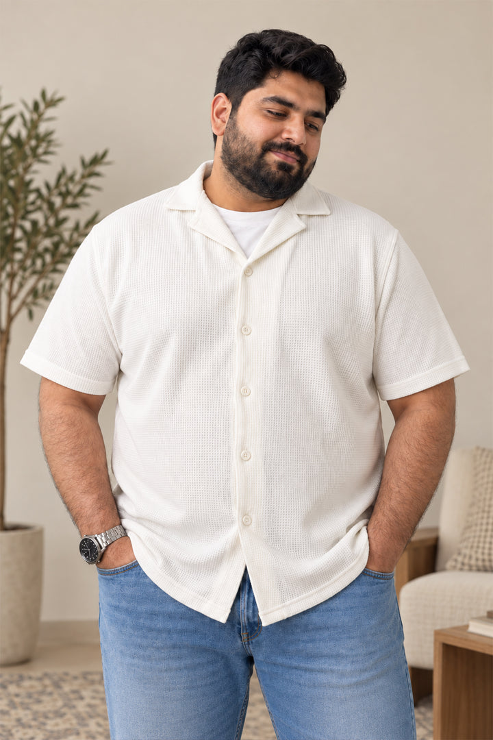 White Waffle Textured Resort Shirt (Plus Size) - S26 - MSH311P
