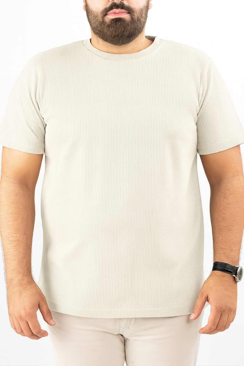 White Waffle Knit Textured T-Shirt (Plus size) - S25 - MT0402P