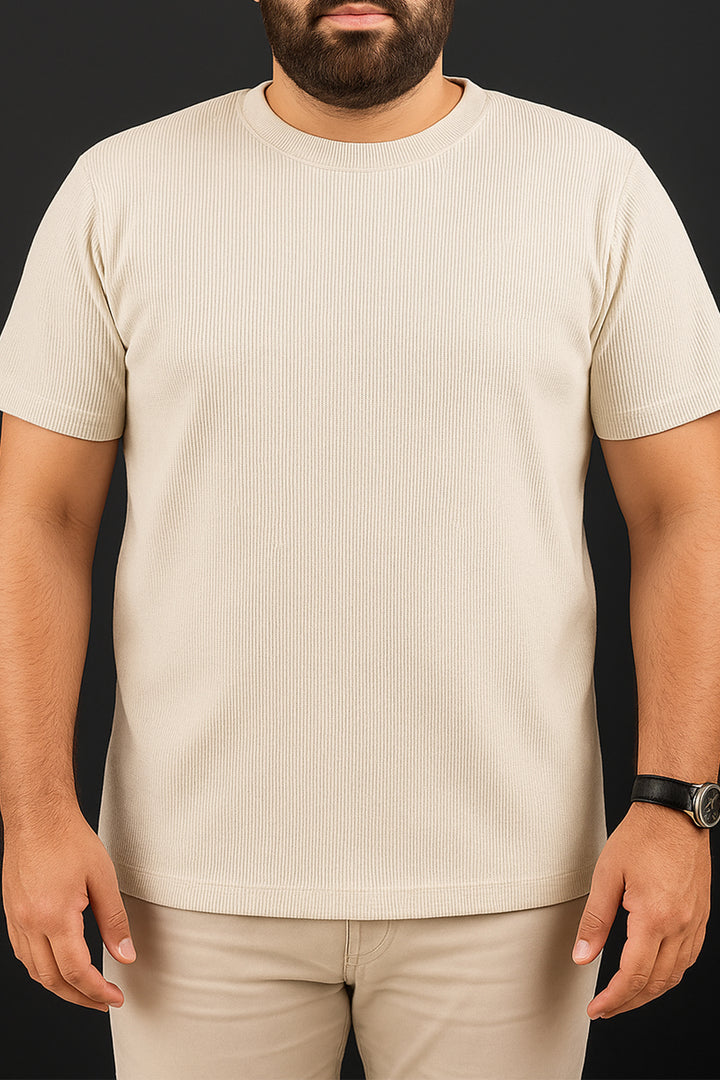 White Waffle Knit Textured T-Shirt (Plus size) - S25 - MT0402P