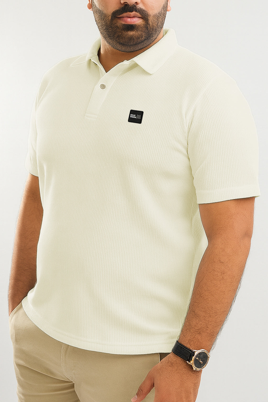 White Waffle Knit Jacquard Polo Shirt (Plus size) - S25 - MP0329P