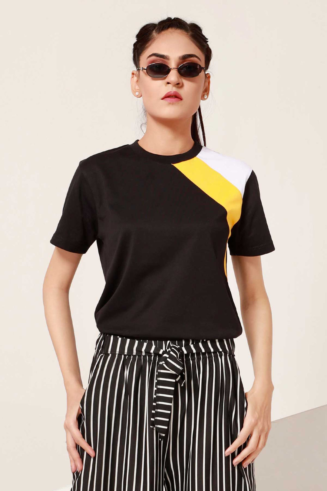 Futuristic Yellow Striped T-Shirt (Plus Size) - P21 - MT0087P