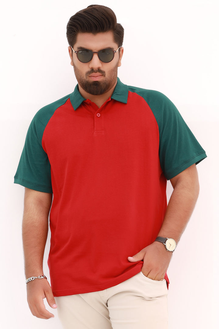Maroon & Teal Raglan Polo Shirt (Plus Size) - S22 - MP0115P