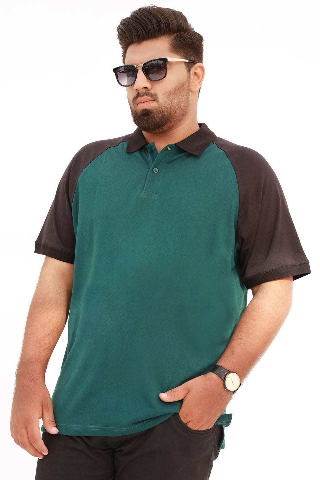 Teal & Black Raglan Polo Shirt (Plus Size) - S22 - MP0117P
