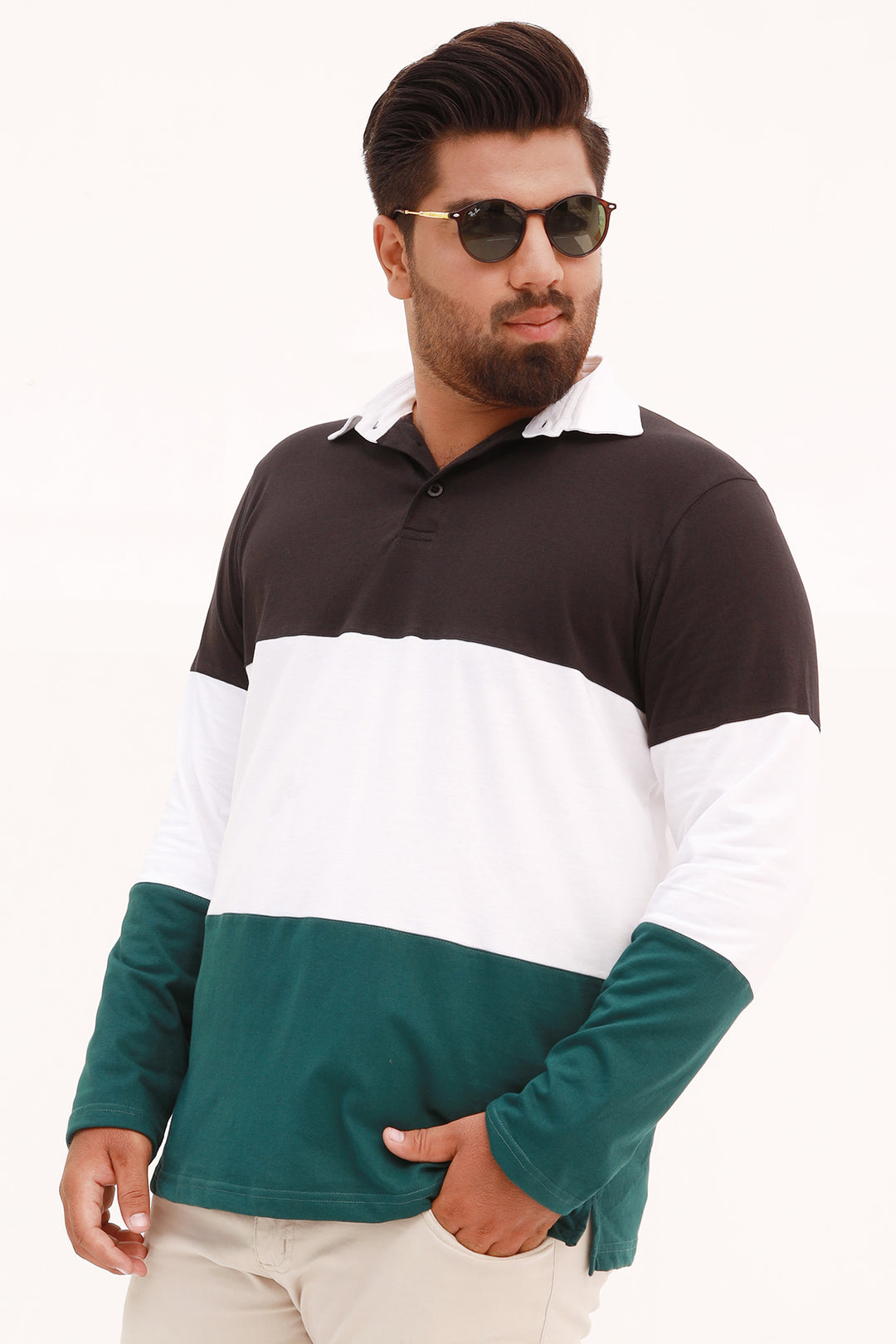 Teal Tri-Color Rugby Polo Shirt (Plus Size) - S22 - MP0118P
