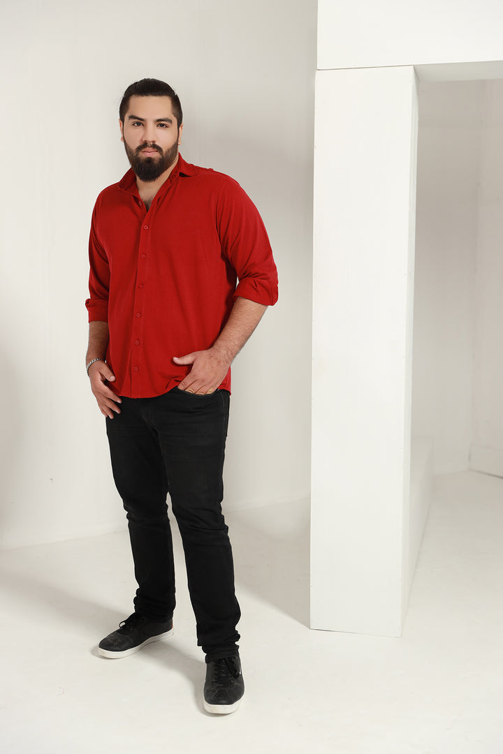 Casual Maroon Shirt (Plus Size) - S21 - MS0004P