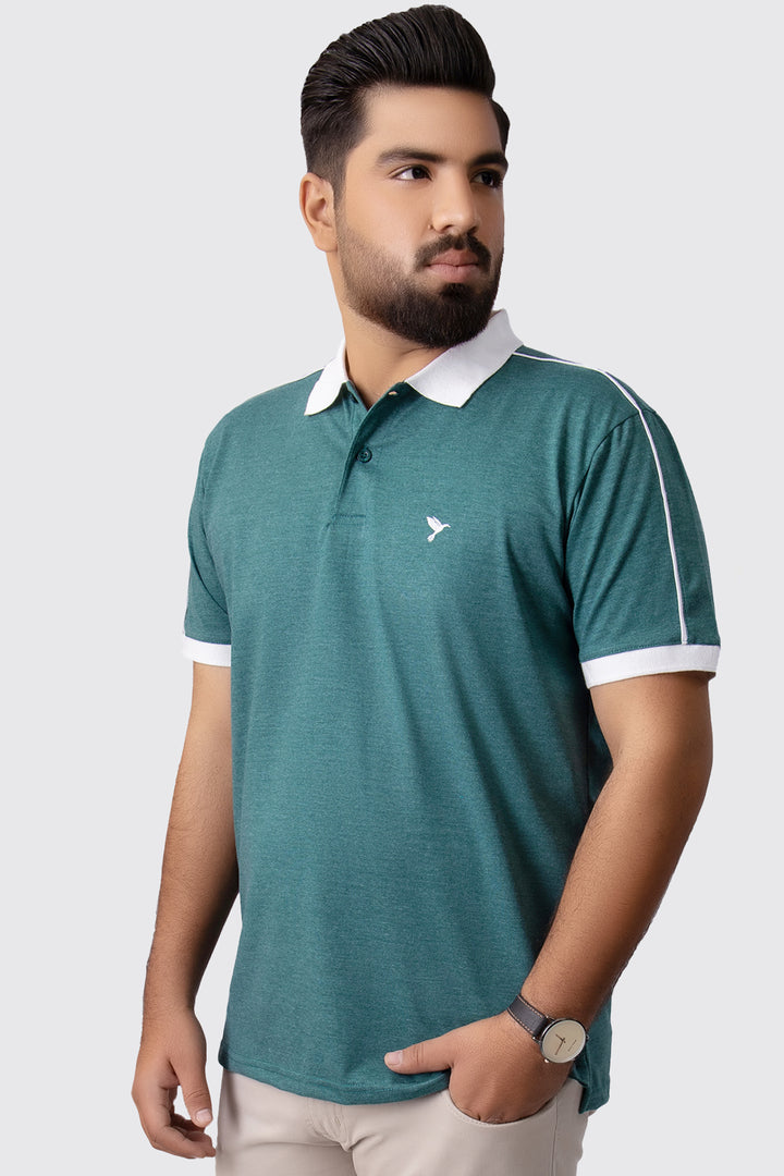 Teal Melange Contrast Embroidered Polo Shirt (Plus Size) - A23 - MP0178P
