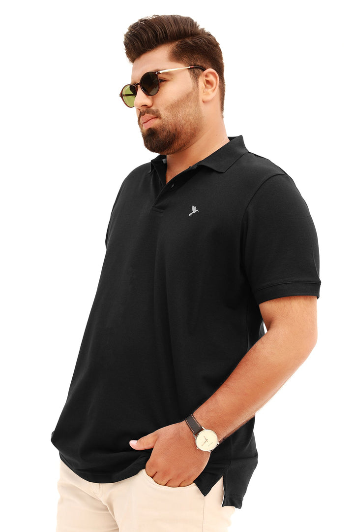 Jet Black Embroidered Polo Shirt (Plus Size) - A23 - MP0199P