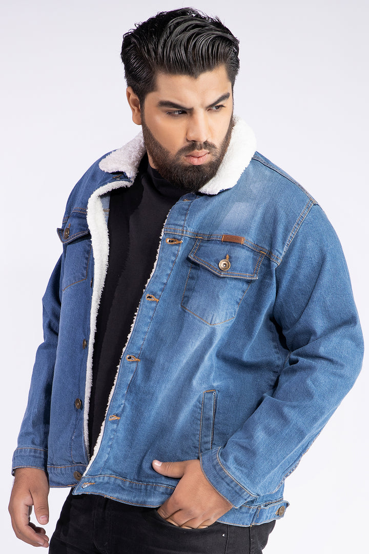 Blue Sherpa Collar Denim Jacket (Plus Size) - W21 - MJ0001P