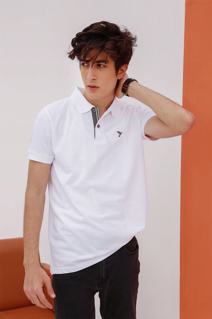 Mens  White Embroidered Polo Shirt Online Pakistan