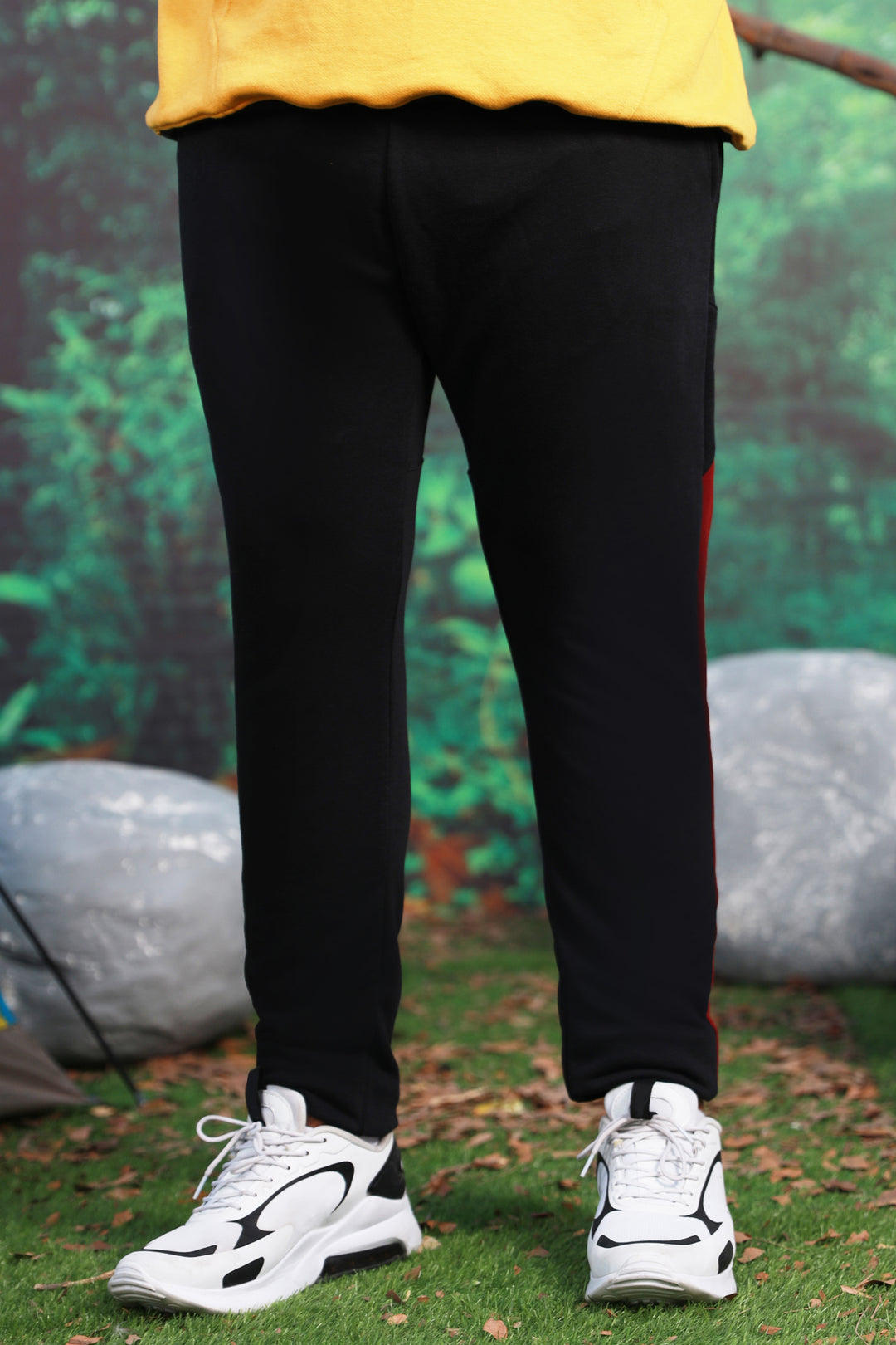 Black & Maroon Stripe Zip Hem Trouser (Plus Size)