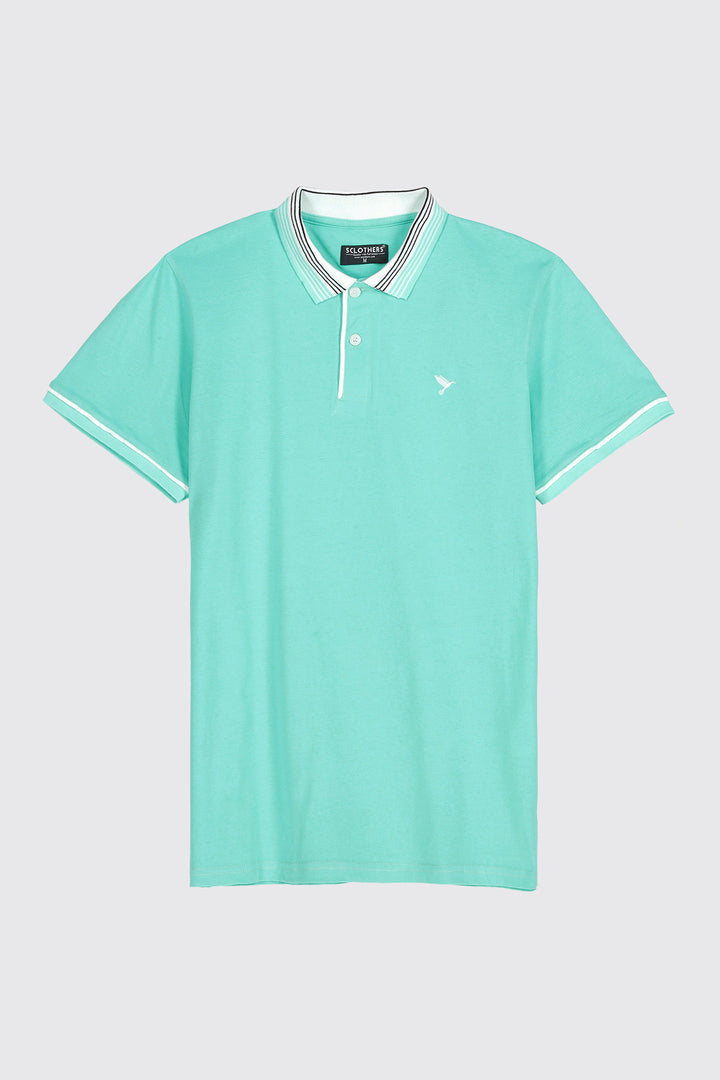 Aqua Green Contrast Jacquard Collar Polo Shirt - A23 - MP0188R