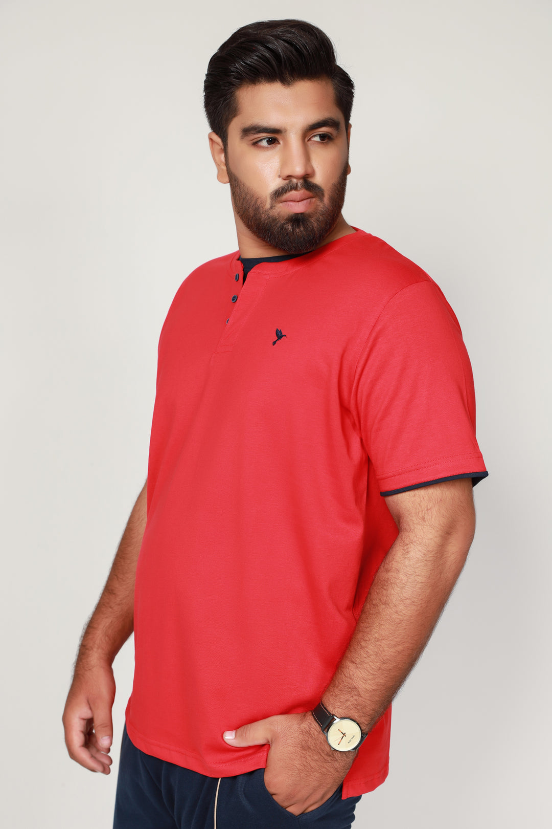 Bright Red Mock Neckline T-shirt (Plus Size) - S22 - MT0183P