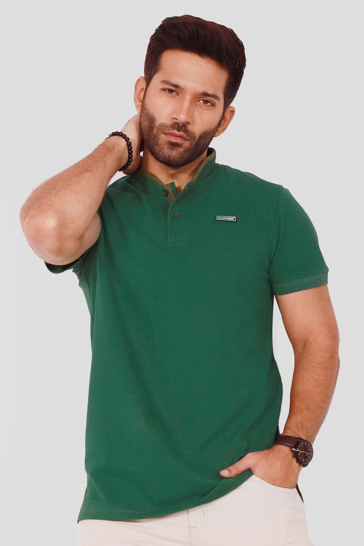 Green Mandarin Collar Polo Shirt - S22 - MP0101R