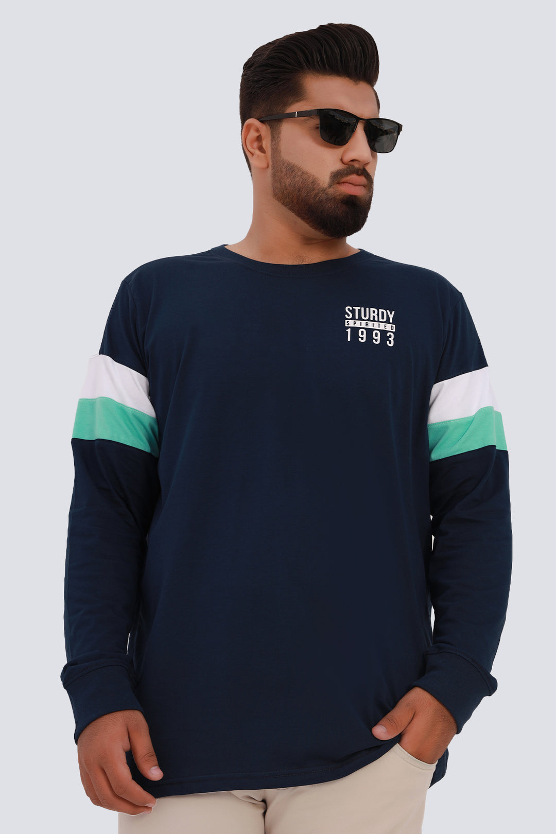 Sturdy Spirited Blue T-Shirt (Plus Size) - W22 - MT0213P