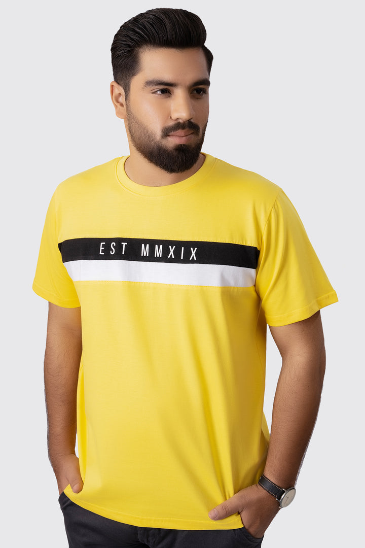 Yellow Maize Paneled Graphic T-Shirt (Plus Size) - A23 - MT0288P