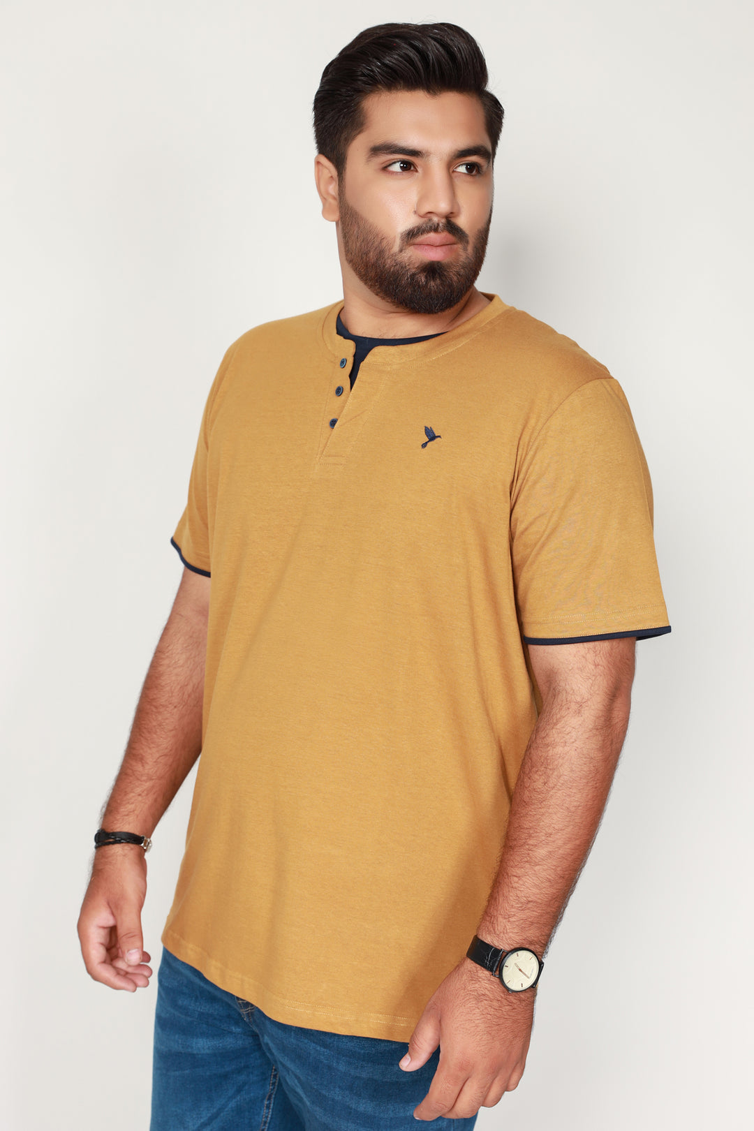 Ocher Brown Mock Neckline T-Shirt (Plus Size) - S22 - MT0185P